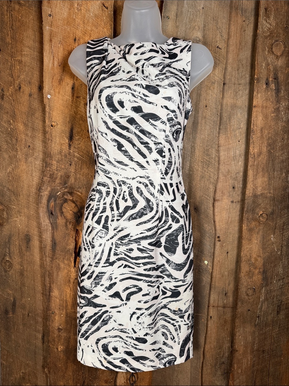 H&M Black & White Abstract Midi Sheath Dress
